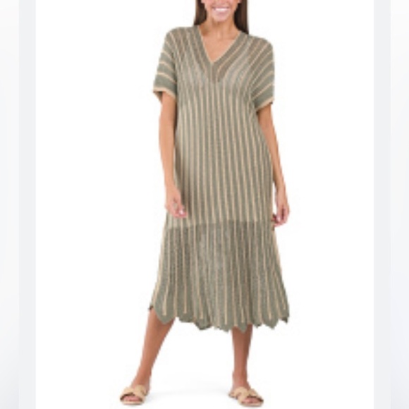 Floris Lurex Crochet Knit Maxi Dress NWT in Sage Gold Metallic Made in Italy - Picture 15 of 15